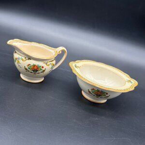 Vintage Floral Creamer Sugar Bowl Set 1920s Art Nouveau John Maddock & Sons
